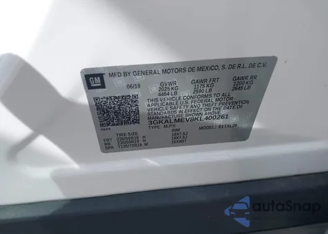 2019 GMC Terrain Sle z USA, uszkodzony, nr VIN 3GKALMEV8KL400261